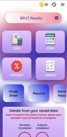 BPUT Grade Calculator App Demo Screen